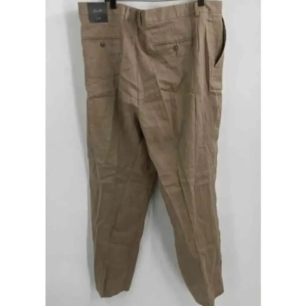NWT Tasso Elba Island Mens Brown Linen Blend Flat Front Chino Pants 44B 46x30